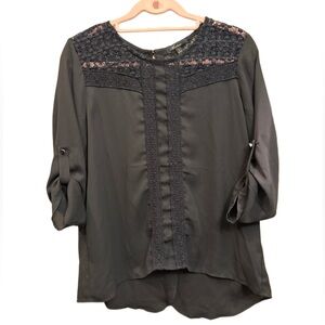 Monteau black lace open back blouse